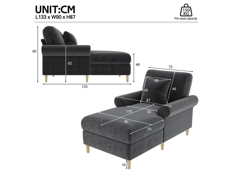  Fauteuil relax inclinable 1 place en velours gris avec coussin, pour lecture et détente à la maison au quotidien  - Conforama C