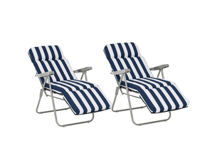 2 chaises longues pliantes de jardin avec accoudoirs, pliables, 5 positions, coussin, bleues, 60 x 75 x 102 cm