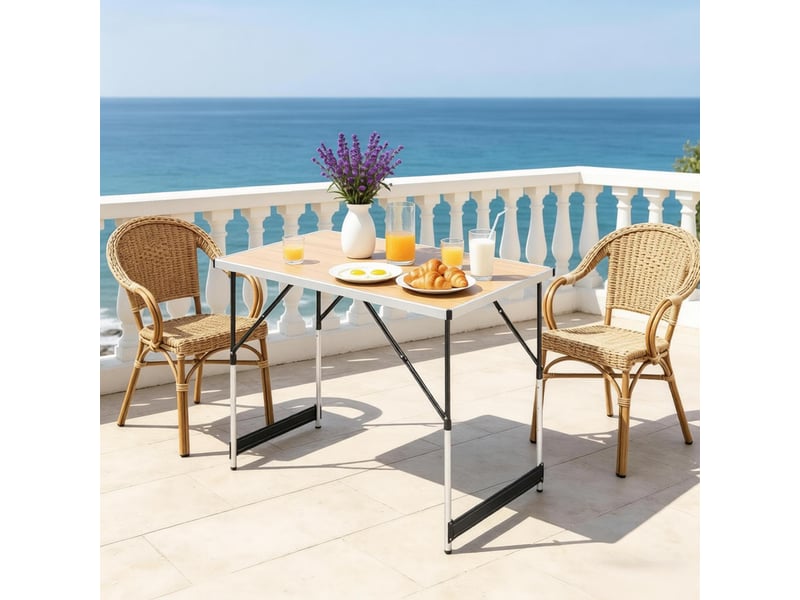  Table de jardin pliante réglable en hauteur avec poignée, en aluminium et mdf, chêne clair, 100 × 60 × 73-94 cm  - Conforama B