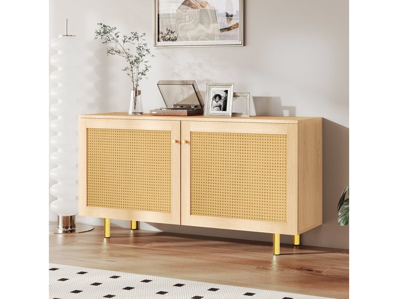  Buffet bas 2 portes en mdf naturel avec portes en rotin tressé - 120 x 40 x 63 cm  - Conforama C
