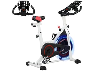 Vélo d'appartement avec résistance réglable, volant d'inertie de 8 kg, écran lcd, guidon et selle réglables, blanc