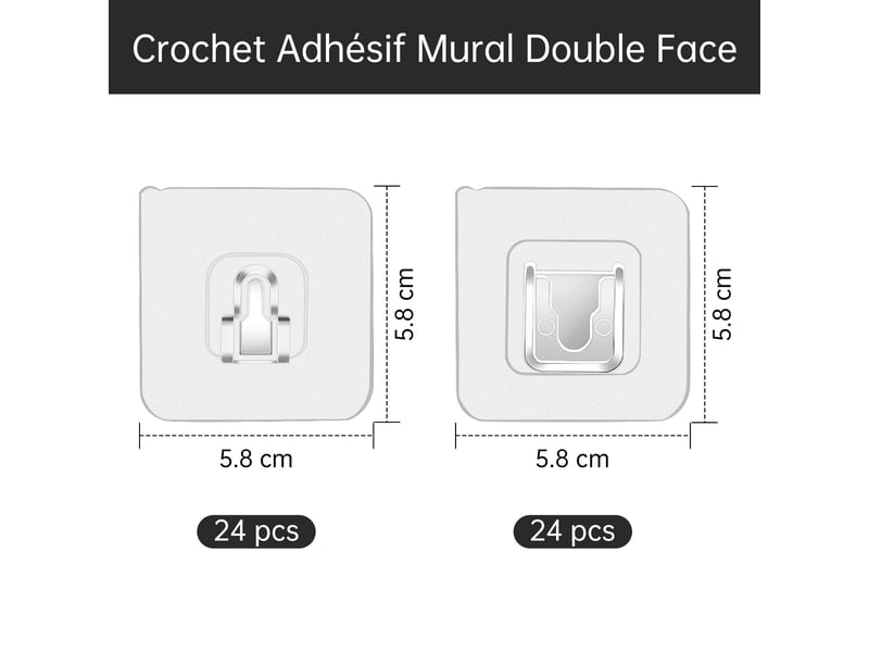  24 paires de crochet adhésif mural double face, accroche fixation murale sans percer, crochets adhésifs invisible transparents pour cadres photo  - Conforama B