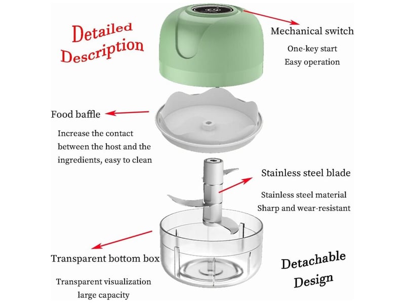  Mini hachoir à ail électrique sans fil, 250 ml – alimentation usb – 3 lames en acier inoxydable – peut être utilisé pour hacher les légumes et les fr HRC0000780LY - Conforama B