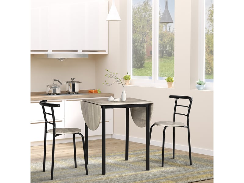 Ensemble table ovale extensible et 2 chaises - table à rabats - métal et mdf - noir et naturel - Conforama D
