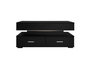 Table basse relevable hydraulique noire 100 × 50 × 44 cm, led, bluetooth, 2 tiroirs