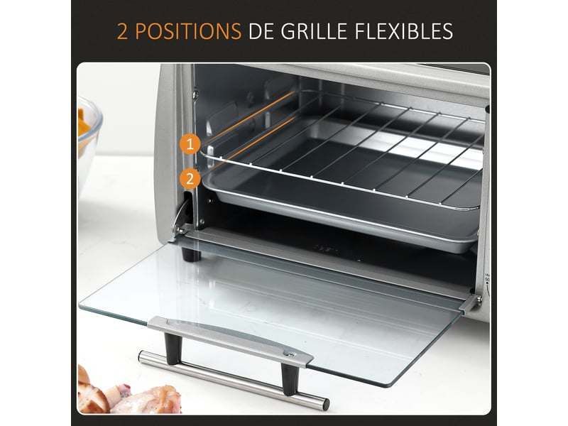  Mini four électrique 10l 1 grille et 1 plateau, température réglable de 100°c à 230°c, 36,5x26x22 cm, minuteur 60 min  - Conforama E