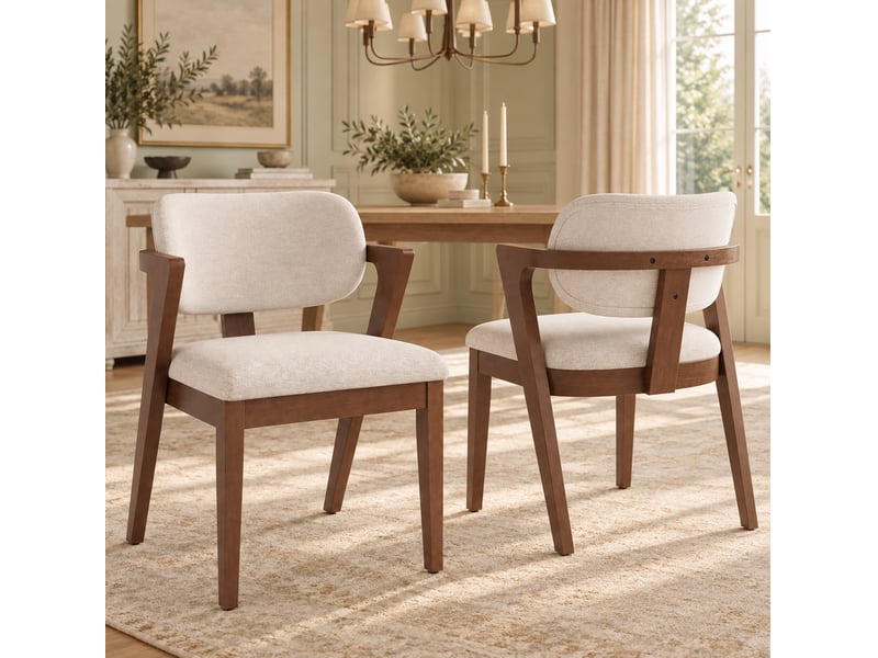 Lot de 2 chaises de salle à manger avec accoudoirs, bois d’hévéa, coloris noyer et beige avoine - Conforama D