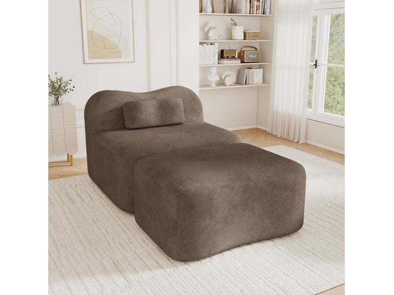 Canapé modulable 1 place 96 x 167 x 70 cm marron en velours, ottomane et coussin mobile, sans cadre intérieur - Conforama E