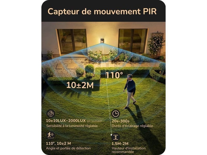 Applique murale exterieure avec detecteur de mouvement ip44 aluminium verre e27 370618_AACLB06024_6_DROPFR - Conforama B
