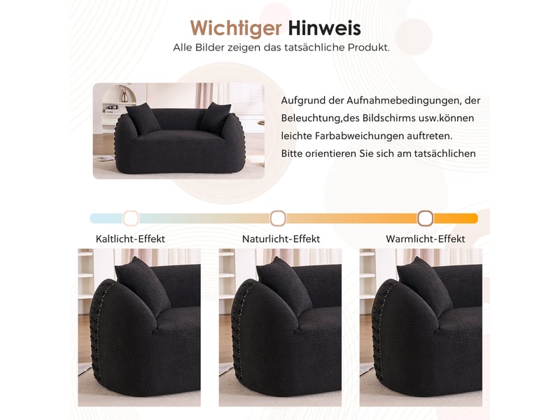  Canapé 2 places courbé duboisdesign série baseball tissu chenille noir  155×67×90 cm  - Conforama D