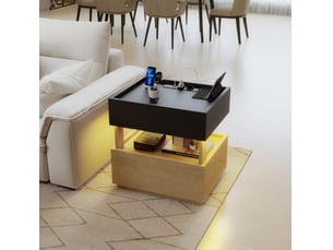 Table de chevet tcqpz 50 x 40 x 50 cm avec charge sans fil usb led et 2 tiroirs noir et bois naturel