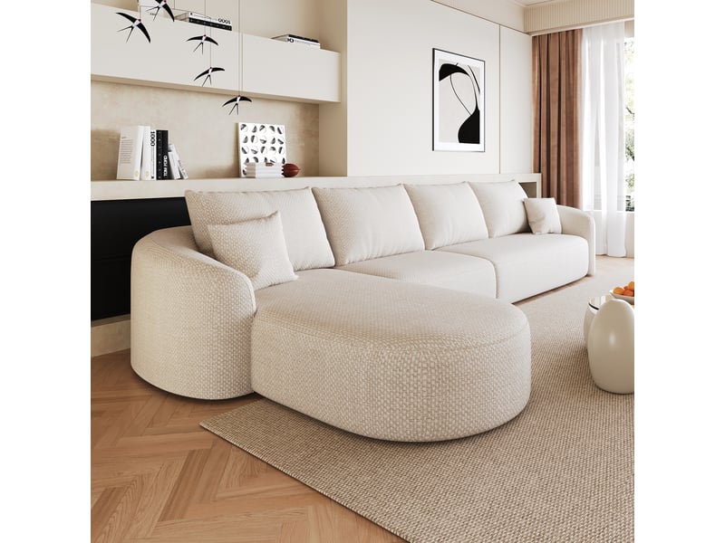  Canapé d’angle gauche en l 5 places 336x168x85 cm, modulable sans structure en mousse compressée, sans montage, salon chambre, chenille, blanc Sol Morn - Conforama D