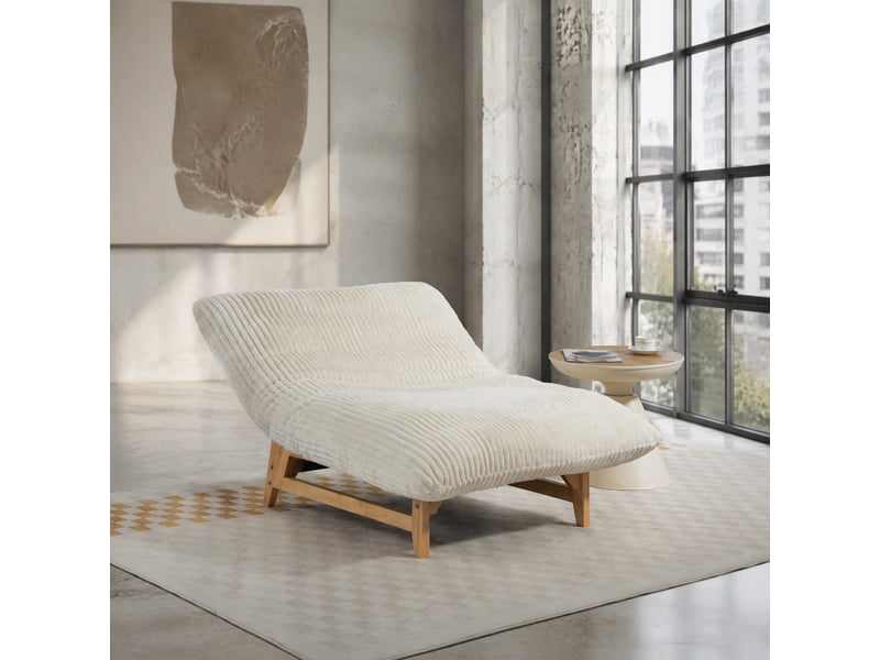 Fauteuil scandinave 110x74x60 cm poire adulte grand format, dossier, chaise relax, ergonomique, velours côtelé blanc - Conforama B