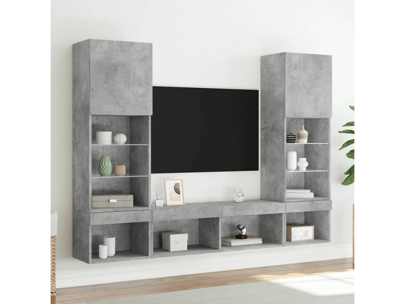  Unités murales tv avec led 5 pcs gris béton bois d'ingénierie shl20379  - Conforama D