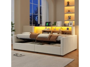 Lit banquette 90x200 cm <strong>SAPGAKS</strong> <strong></strong> coloris beige
