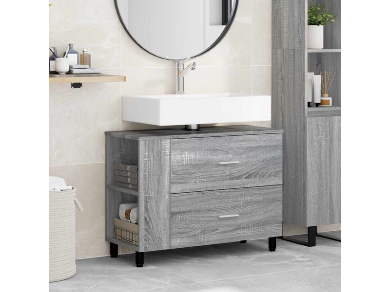Unité de vanité de salle de bain, meuble de rangement sonoma gris 80x35x60 cm - Conforama B