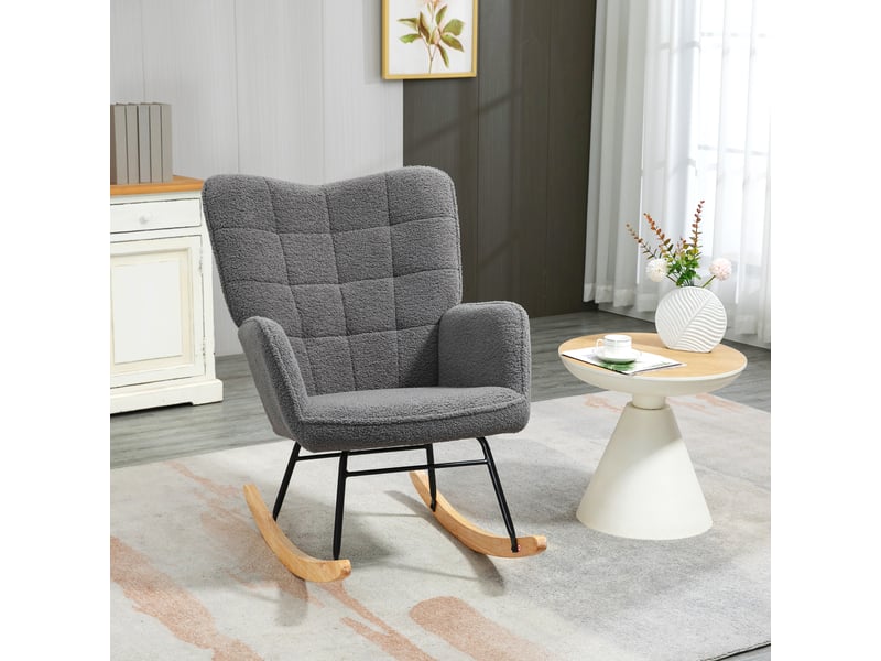  Fauteuil à bascule rembourré en bois et acier pour salon et chambre, 71 x 98 x 101 cm, gris foncé  - Conforama D