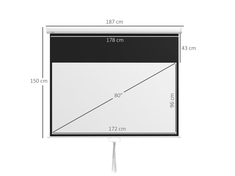  Écran de projection tv et home cinema 80 pouces 16:9 4k hd, 187 x 8 x 150 cm, fixation mural ou plafond  - Conforama C