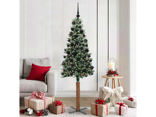 Sapin de noël, arbre de noël mince vert 180 cm pvc et bois de pin massif shl4449