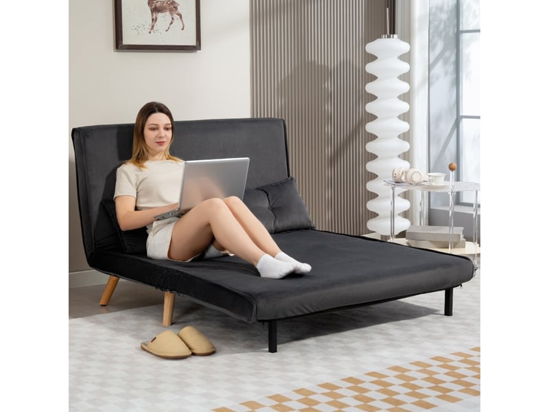 Canapé-lit 2 places en tissu avec dossier réglable et cadre métallique – gris  - Conforama B