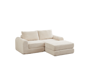 Canapé convertible modulaire avec repose-pieds amovible et accoudoirs incurvés en velours côtelé beige