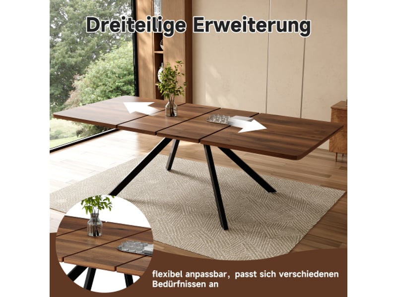  Table à manger extensible en noyer – 160200240x90 cm, rectangulaire, pieds métal, 6-10 pers, cuisinesalle à manger  - Conforama E