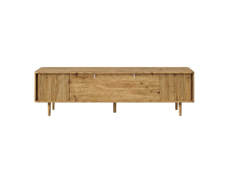  Meuble tv 165 x 40 x 46 cm, mdf aspect bois, 4 tiroirs et 2 portes coulissantes sur pieds  - Conforama D
