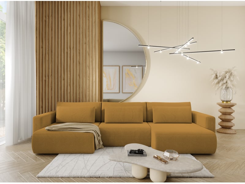  Canapé d'angle convertible 5 places welly u jaune  - Conforama D