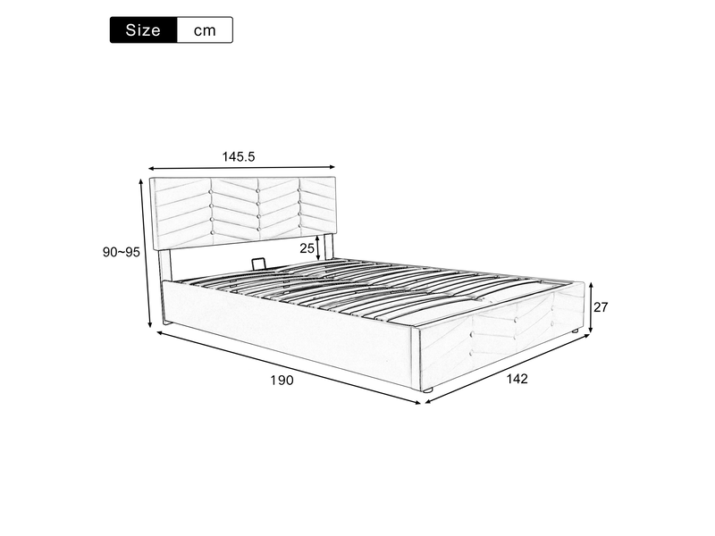  Lit 140x190 cm rembourré avec tête de lit réglable, velours beige, sommier à lattes, design capitonné  - Conforama C