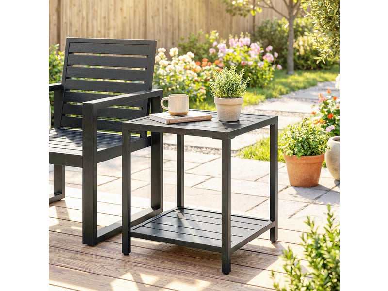  Table basse de jardin métal noir 45x45x54cm  - Conforama D