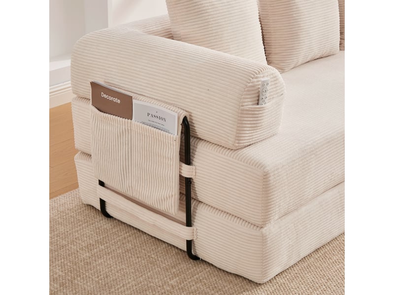  Canape modulaire 200 x 94 x 67 cm – beige – 3 places, poches de rangement et montage rapide  - Conforama D