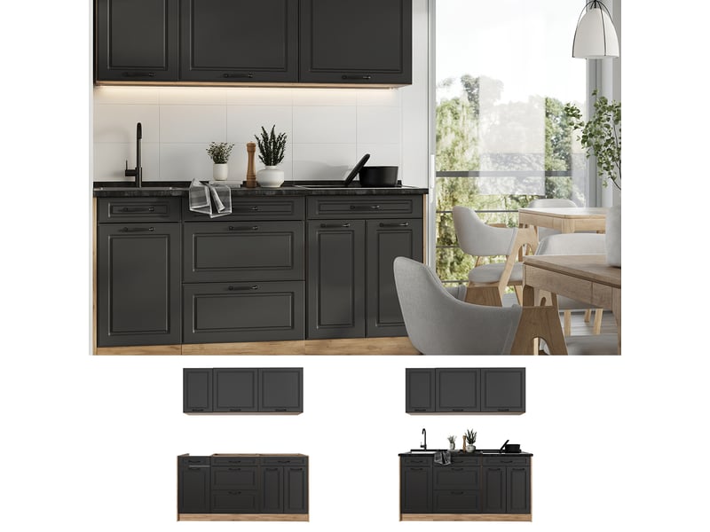  Vicco cuisine, anthracite campagnechêne doré, 160cm sans plan de travail  - Conforama D