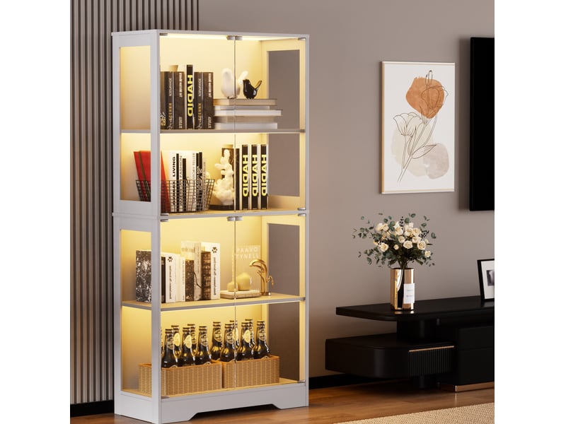  Vitrine en verre 80x35x165 cm éclairage led mdf blanche  - Conforama C