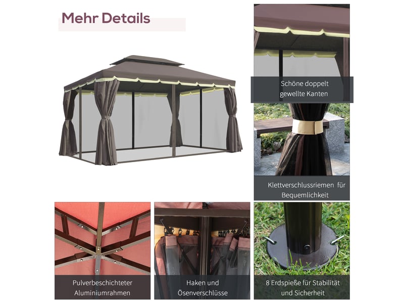  Pavillon de jardin - outsunny - dimensions - couleur café - cadre en aluminium robuste 390x290x280cm - Conforama D
