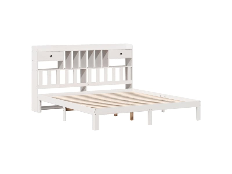 Lit double- lit adulte - lit bibliothèque sans matelas blanc 180x200 cm bois pin massif - Conforama B