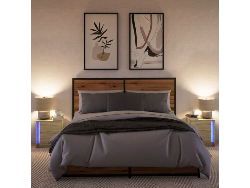 Lot de 2 tables de chevet - cabinet de chevet - table de nuit et lumières led chêne sonoma - Conforama D