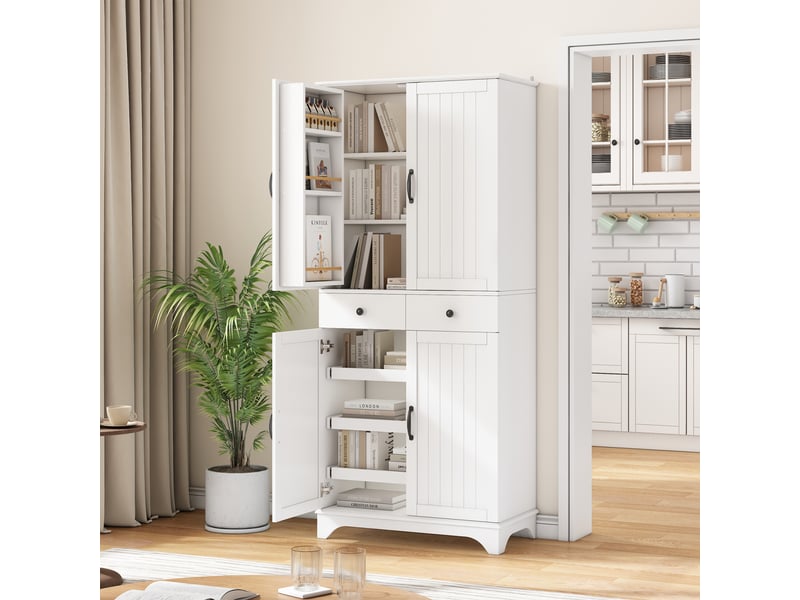 Meuble haut blanc à portes style frigo - étagères coulissantes et réglables - cuisinesalon - Conforama C