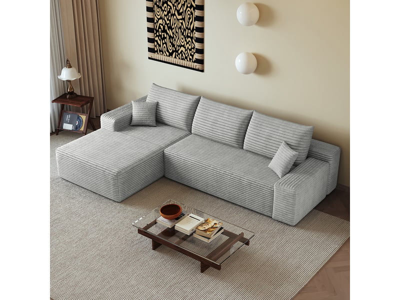 Canapé d’angle en l gris, 270 × 175 × 83 cm, configuration en l avec méridienne, espace de détente généreux, assise accueillante - Conforama B
