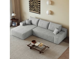 Canapé d’angle en l gris, 270 × 175 × 83 cm, configuration en l avec méridienne, espace de détente généreux, assise accueillante