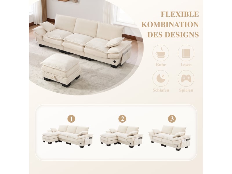 Canapé d'angle réversible fixe 3 places tissu beige  - Conforama E