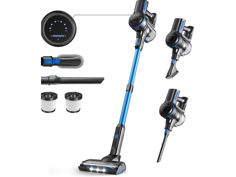  Aspirateur balai sans fil 26 kpa – bleu – moteur 265 w, autonomie 45 min et brosse led souple  - Conforama A