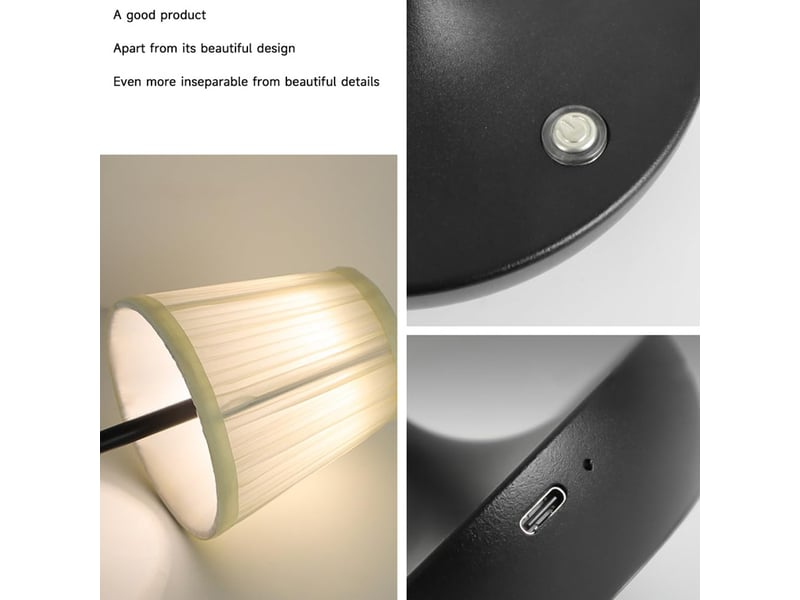 Lampe de table led sans fil rechargeable, tactile et dimmable, 3 couleurs de lumière, batterie 1200 mah, usb - Conforama E