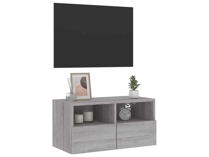  Meuble tv - banc tv - meuble de rangement mural sonoma gris 60x30x30 cm bois d'ingénierie  - Conforama E