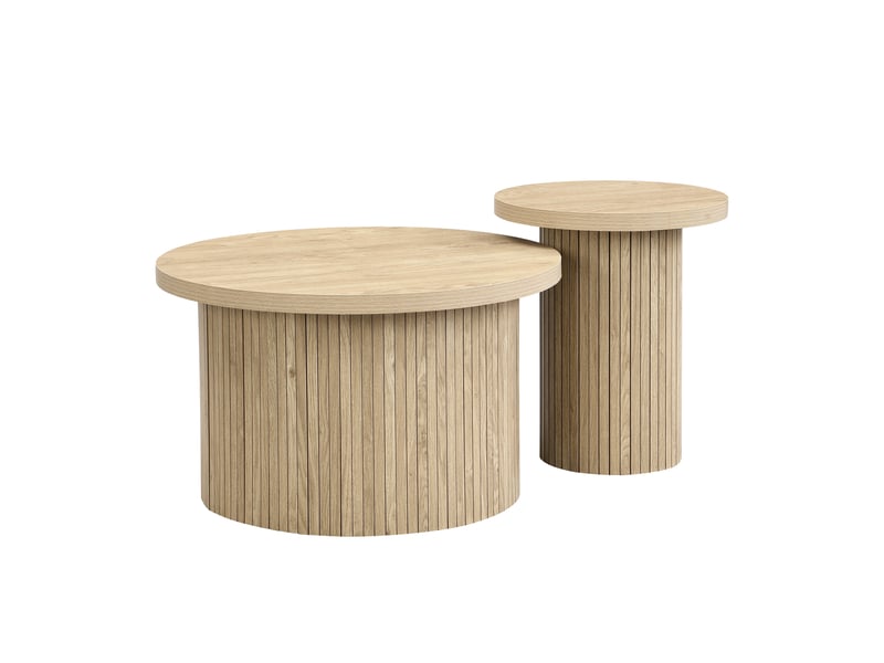  Ensemble de 2 tables basses rondes, une grande et une petite, en bois naturel, multifonctionnelles  - Conforama E