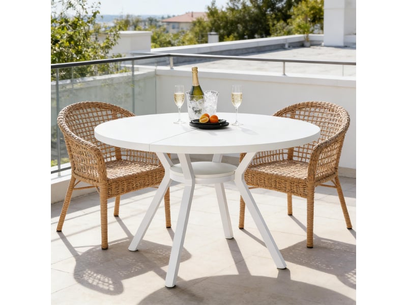  Table à manger ronde en bois et métal blanc ø120x75 cm  - Conforama B