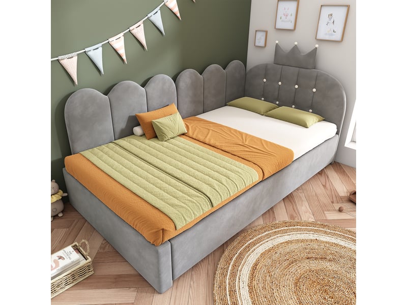  Lit sofa en velours gris 90x200 cm  - Conforama D