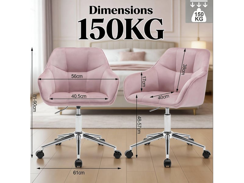  Chaise de bureau 40x56x90 cm réglable pivotante velours métal rose  - Conforama E
