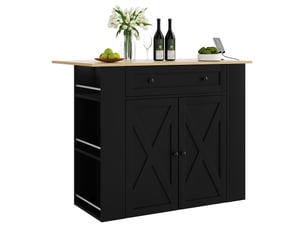 Ilot de cuisine avec plateau rabattable 120x75x97 cm mdf noir