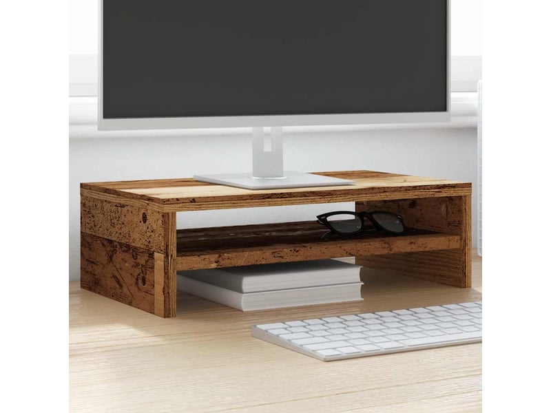  Support de moniteur, écran pc bureau vieux bois 42x24x13cm bois d'ingénierie  - Conforama D