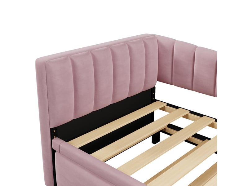  Lit banquette velours rose lit gigogne 90x200 extensible 180x200 cm sans matelas  - Conforama R